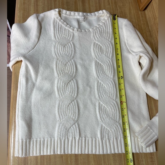 J. Crew Cotton blend Ivory crew neck Cable knit pullover sweater women’s size L - Picture 10 of 15
